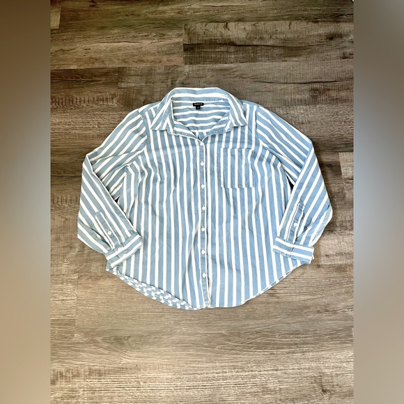 NEW! TORRID Madison Poplin Button-Up Long Sleeve Shirt 2X Stripe Blue White - Picture 5 of 7